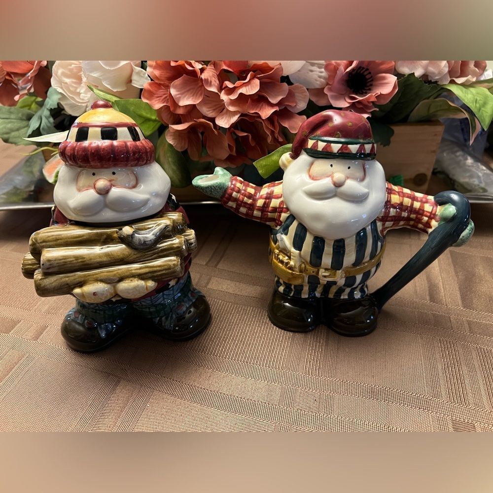Debbie Mumm Christmas Sugar Creamer Set Woodland Santa Sakura 6"